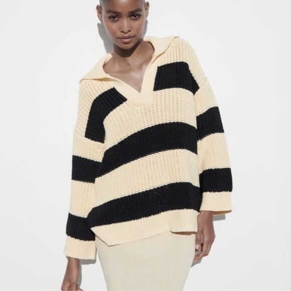 Zara Cream and Black Chunky Oversized Sweater - Picture 8 of 8